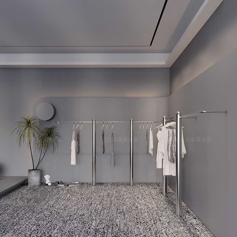 服装展示架上墙架高档女装店不锈钢拉丝货架男装女装陈列挂衣架子