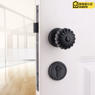 依佰利美式 黑色门锁北欧卧室内金色轻奢南瓜球形锁磁吸静音房门锁