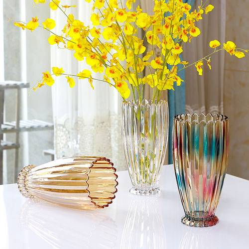 2022新款轻奢描金水晶玻璃花瓶摆件客厅插花透明水培富贵竹高档大