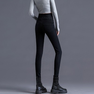 加长高腰牛仔裤女高个子175超长版黑色小脚铅笔裤2021秋新款加绒