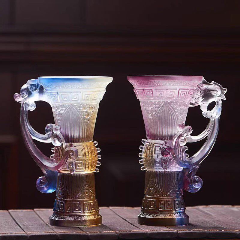 琉璃龙凤爵杯中式酒杯摆件居家客厅办公前台桌面摆放装饰收藏送礼