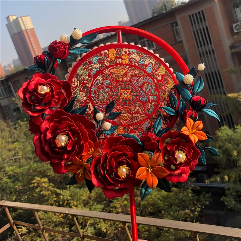 新娘结婚团扇中式高端婚礼重工DIY材料包秀禾喜扇双面双色高级感