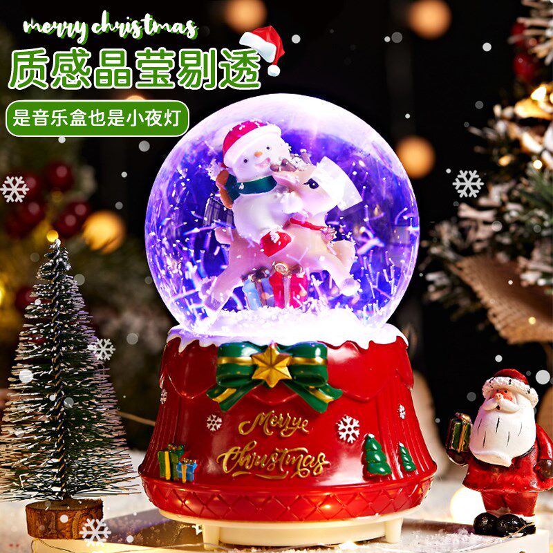 圣诞节礼物水晶球八音盒礼品儿童发光音乐盒圣诞老人桌面装饰摆件