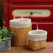手工柳编做旧复古 壁挂花篮 美式 田园浅色柳编篮花器