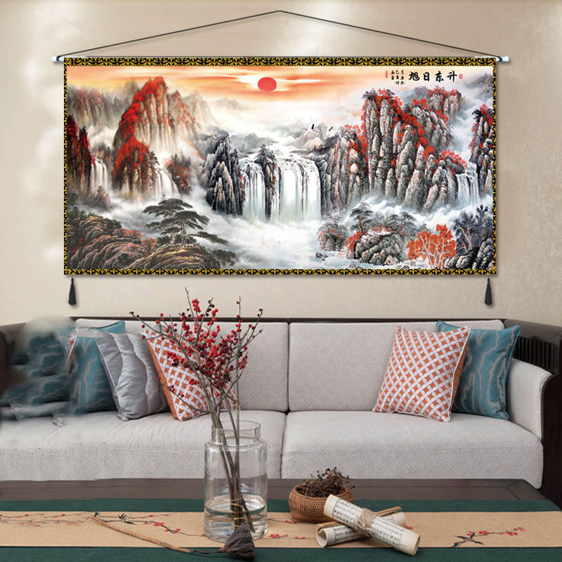 超大中式山水画挂毯床头沙发卧室客厅办公室墙挂布背景布定制挂画