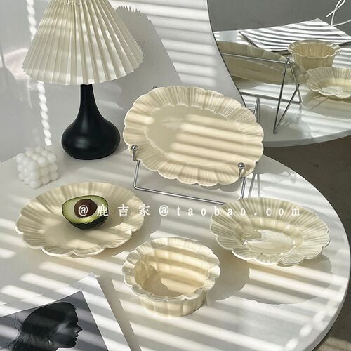 复古法式花型碗碟套装高颜值早餐碗蛋糕甜品盘意面盘牛奶汤碗鱼盘