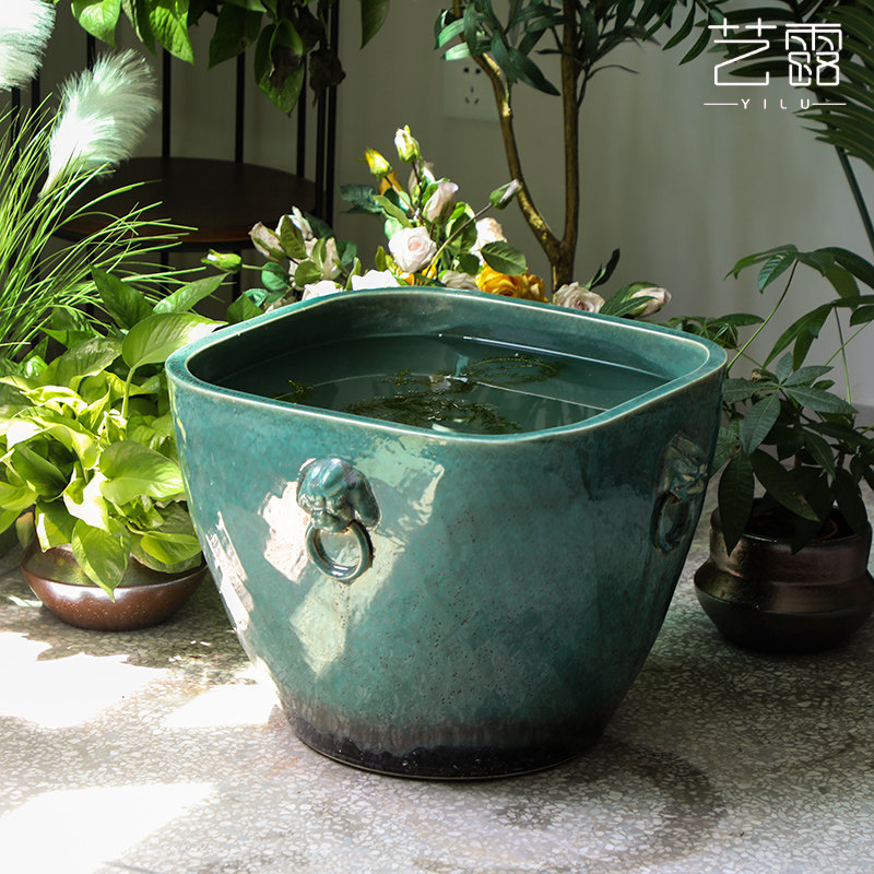 大型金鱼缸景德镇古法养鱼陶瓷缸睡莲荷花盆阳台庭院造景流水摆件