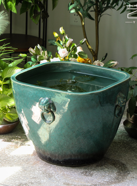 大型金鱼缸景德镇古法养鱼陶瓷缸睡莲荷花盆阳台庭院造景流水摆件