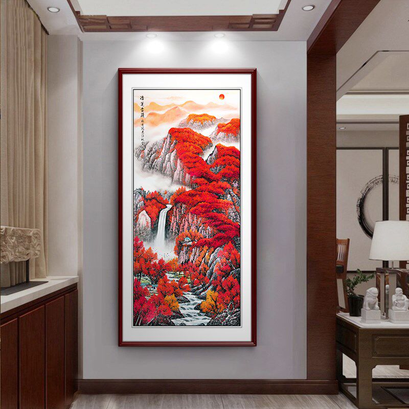 网红五岳独尊装饰画新中式入户玄关山水竖版过道定做办公室画挂墙