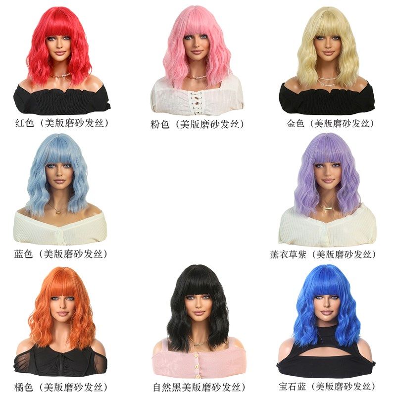 7jhhwig假发女短发卷发时尚复古羊毛卷蓬松自然粉金色发套主播款