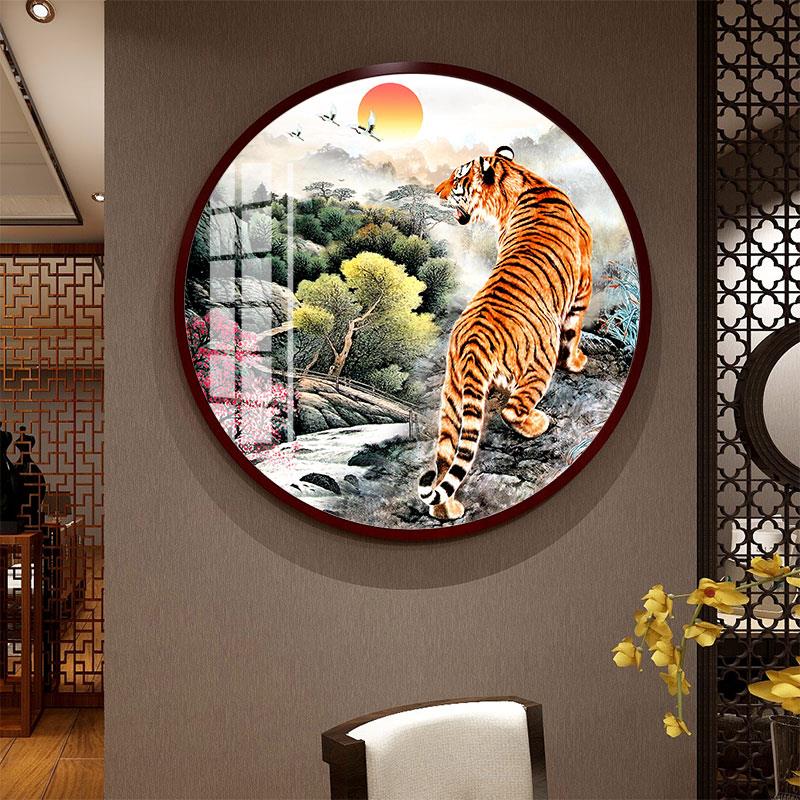老虎国画下山虎装饰画玄关招财客厅办公室上山虎镇宅新中式挂画