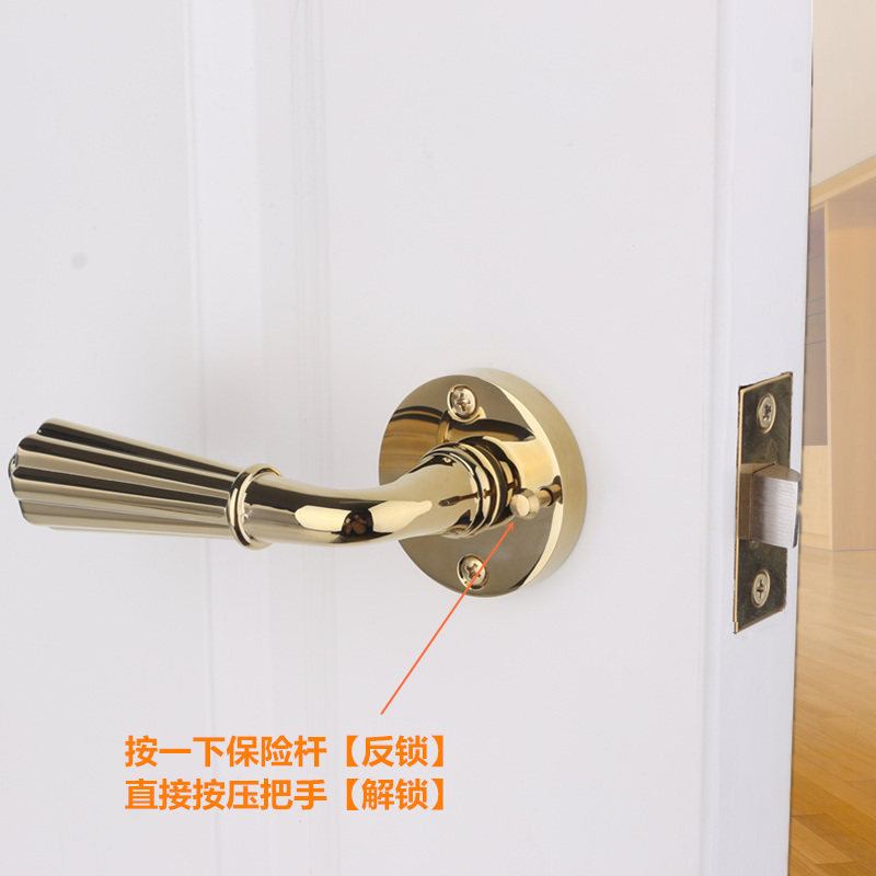 依佰利美式金色门锁轻奢室内简约欧式房门锁卫生间浴室锁静音门锁