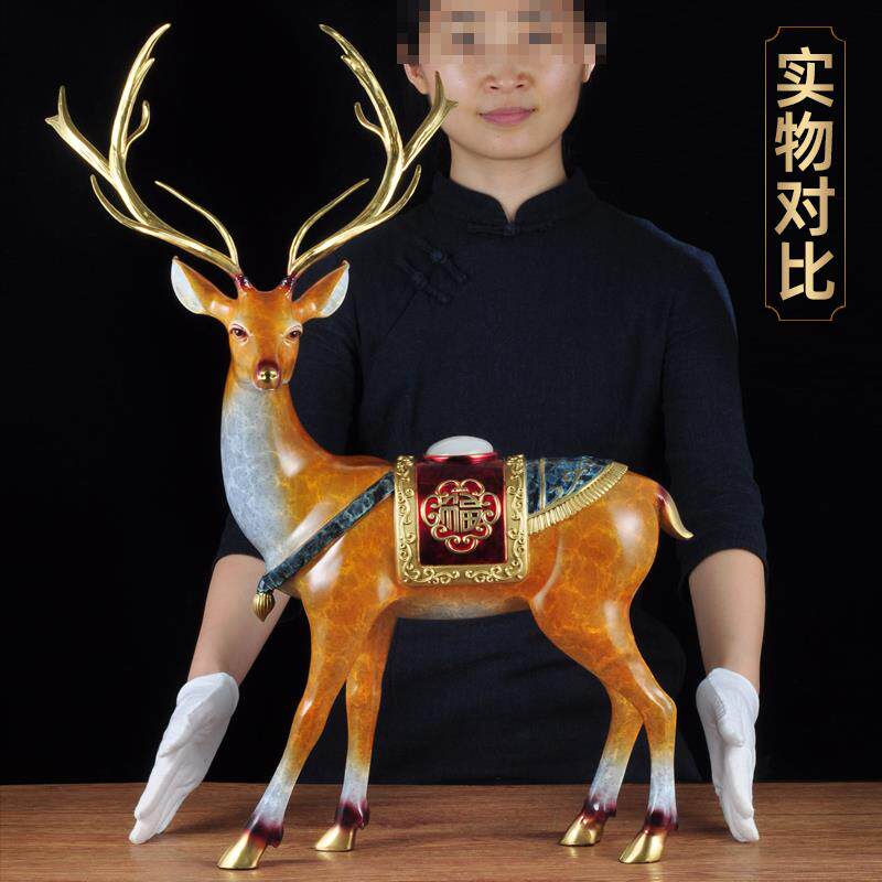 彩铜福鹿摆件中式招财梅花鹿大号工艺品家居客厅电视柜玄关装饰品