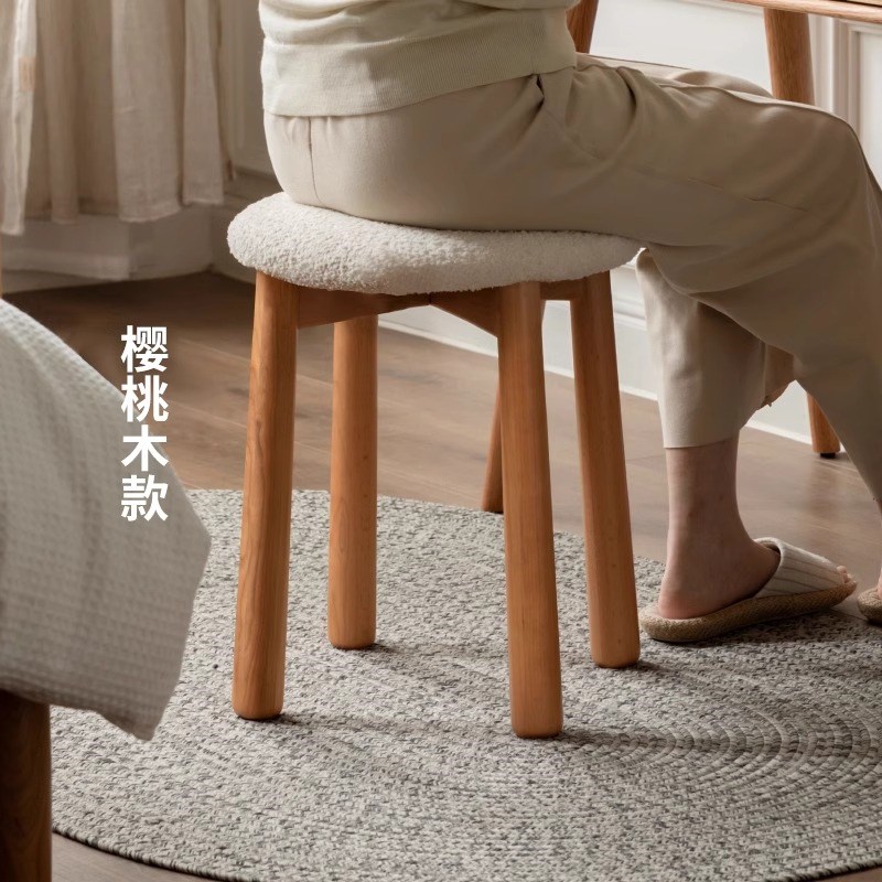 实木梳妆凳北欧梳妆台凳家用橡木化妆凳简约卧室软包宿舍化妆凳子