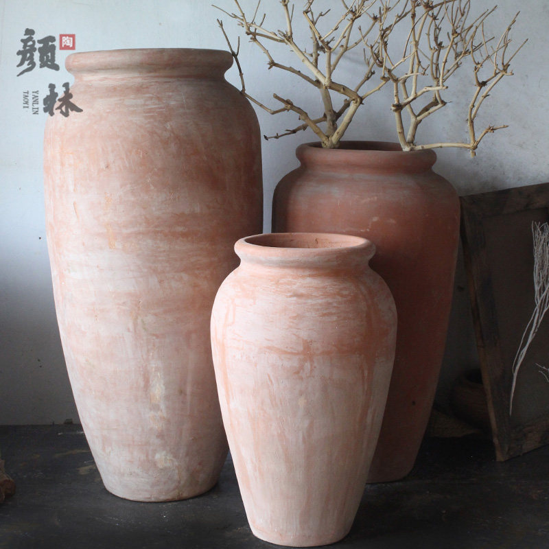 落地仿古陶器组合景观藤类花盆落地粗陶缸盆大号陶器简约红陶