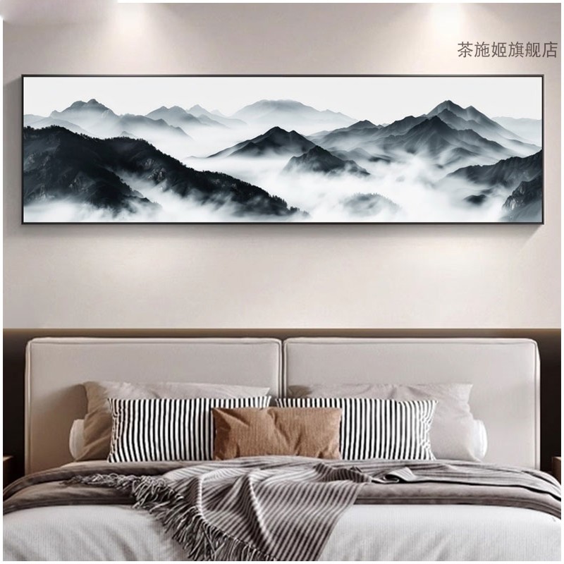 新中式客厅装饰山水风景画沙发背景墙挂画一整幅2024新款大气壁画