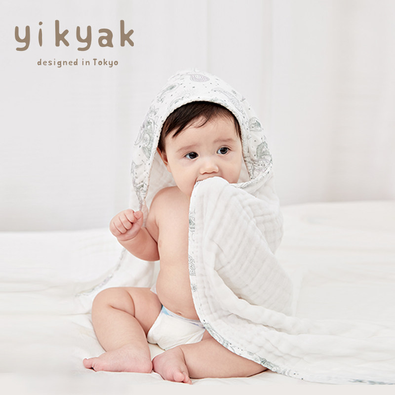 yikyak宝宝浴巾婴儿新生纱布超柔吸水家用儿童带帽秋冬四季通用