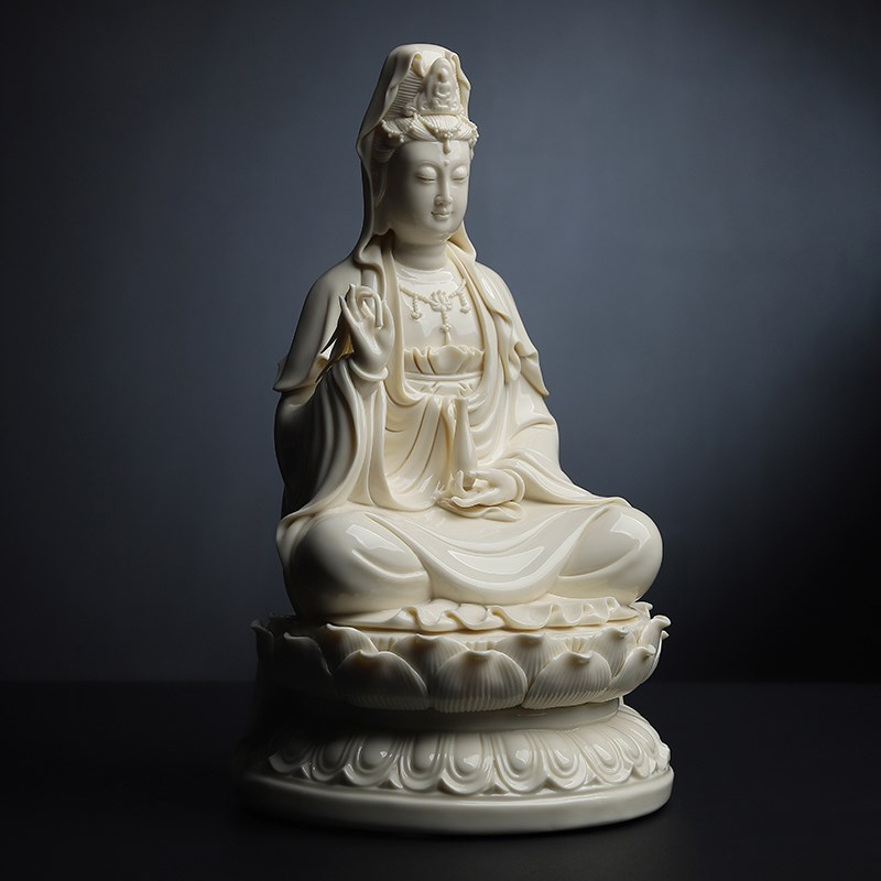 戴玉堂陶瓷《正坐杨柳观音》仿古瓷佛像供奉家用观世音菩萨像摆件