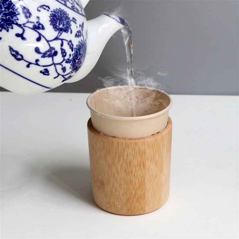 一次性纸杯套单个杯托隔热防烫杯子底座装纸杯筒圆形竹制定制刻字