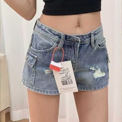 美式做旧破洞牛仔超短裤女2025夏季新款高腰显瘦辣妹宽松a字热裤