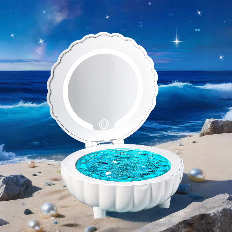 浪漫白噪音贝壳投影灯蓝牙音响化妆镜多功能迷你便携式摆件音箱