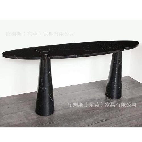 世纪中叶天然黑白根大理石玄关桌