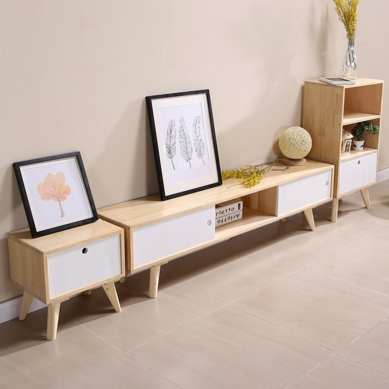 全实木电视柜茶几组合新西兰松木简约日式现代卧室北欧小户型地柜