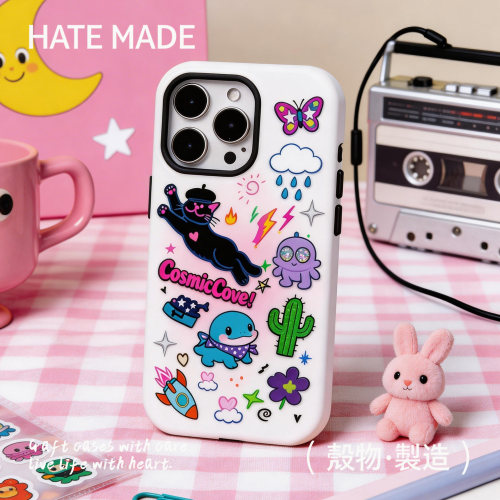 HATE MADE菲林可爱卡通iPhone保护套硅胶防摔手机壳趣味贴纸一体外壳