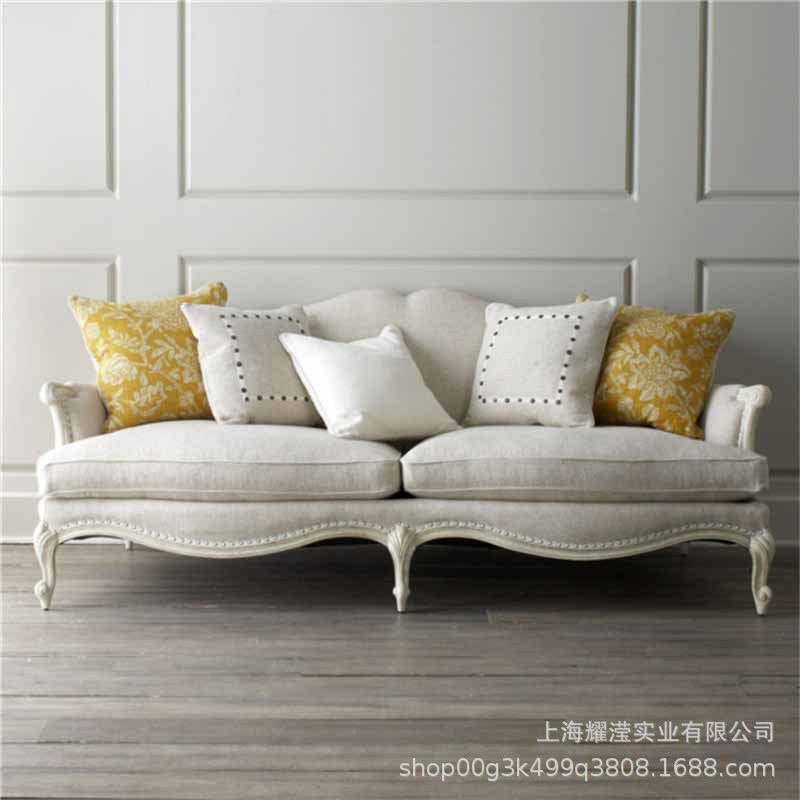 美式乡村实木沙发定制家具户型客厅布艺沙发可拆洗双人位休闲沙发