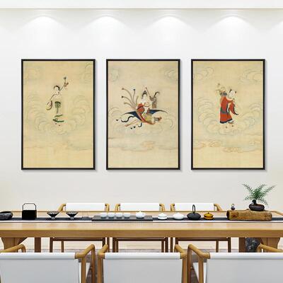 八仙过海挂画新中式客厅沙发背景墙壁画茶楼装饰画书房古风人物画