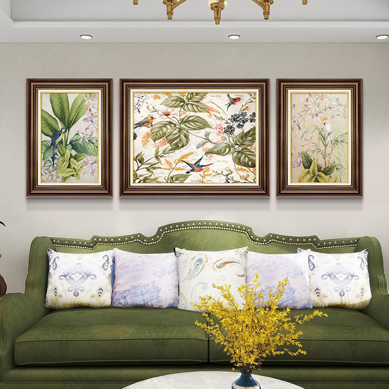 美式客厅东墙装饰画欧式沙发背景墙挂画法式复古油画高级感三联画