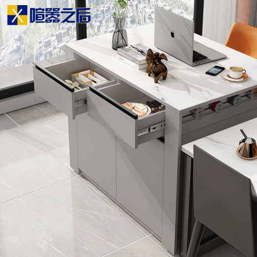 意式轻奢岩板岛台餐桌一体家用吧台桌开放式厨房餐边柜茶水柜8E8