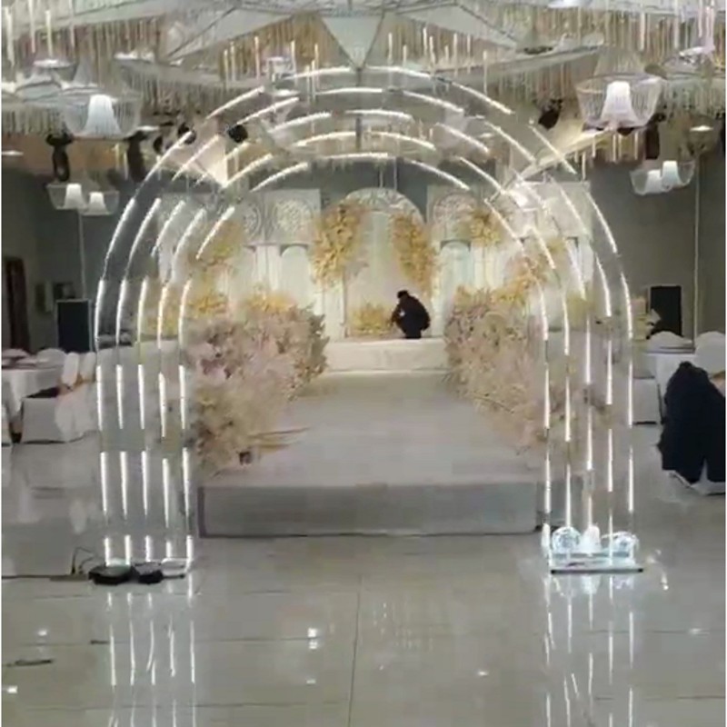新款流星雨灯带拱门架子星空婚庆道具婚礼铁艺冰条追光流水灯架