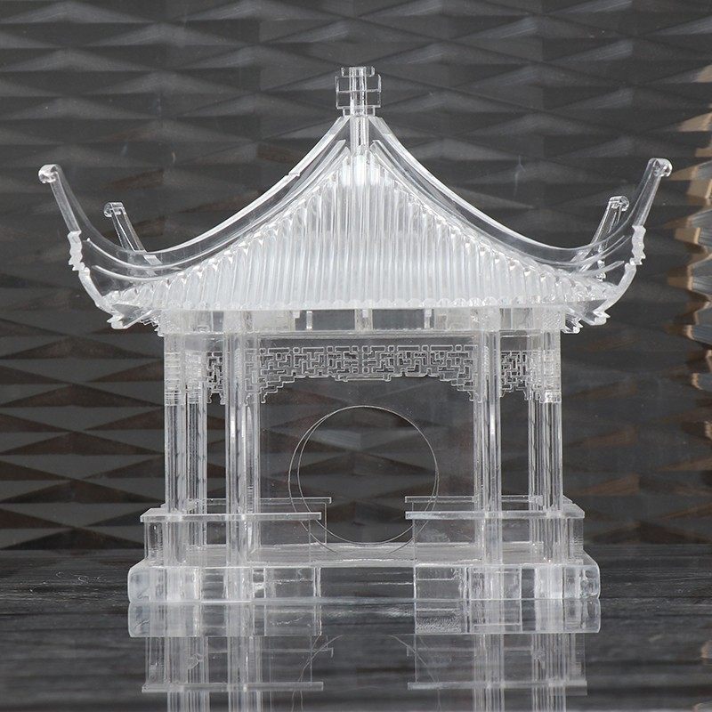 新中式透明古建筑凉亭摆件屋檐工艺品禅意样板房玄关书柜软装饰品