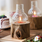 北欧实木蜡烛台风灯走马灯复古浪漫烛光晚餐户外防风烛台餐桌摆件