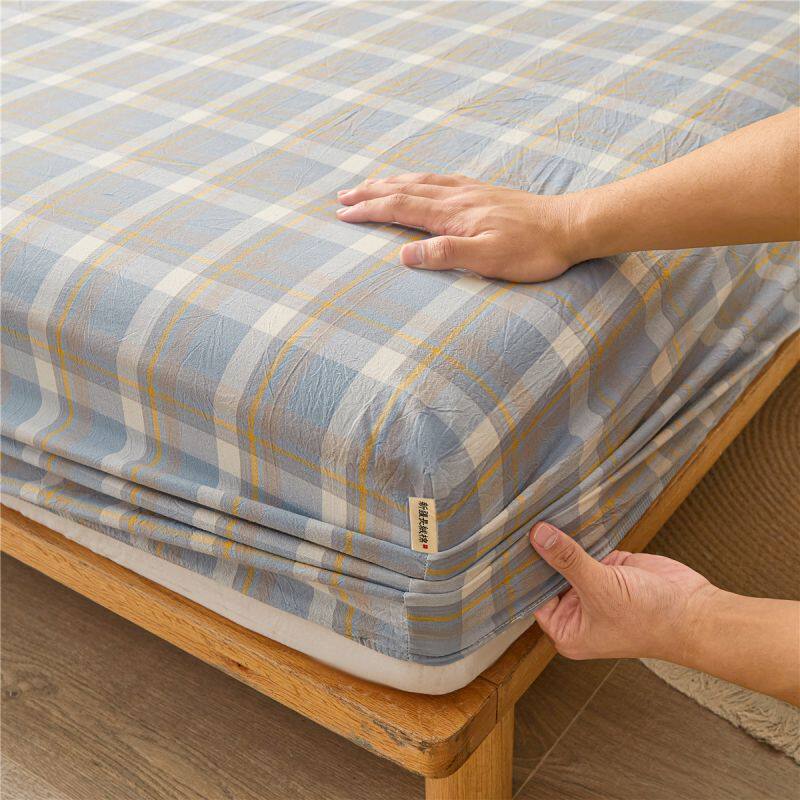 a类纯棉水洗棉床笠单件1米35全棉格子床罩儿童男孩0.9m防滑床垫套