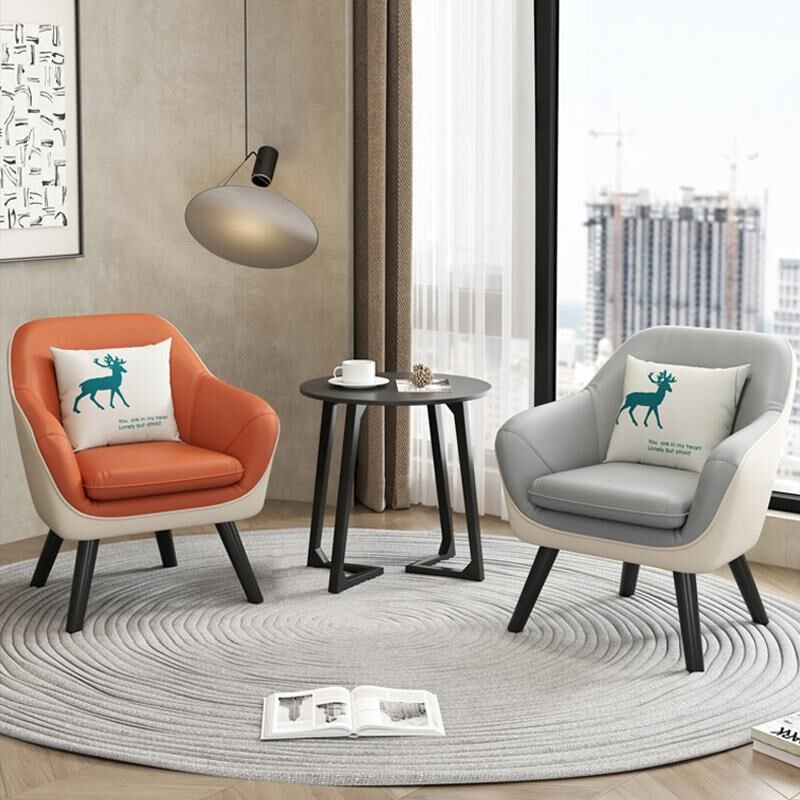 心理咨询室皮质单人沙发阳台休闲桌椅组合小沙发茶几套装送抱枕