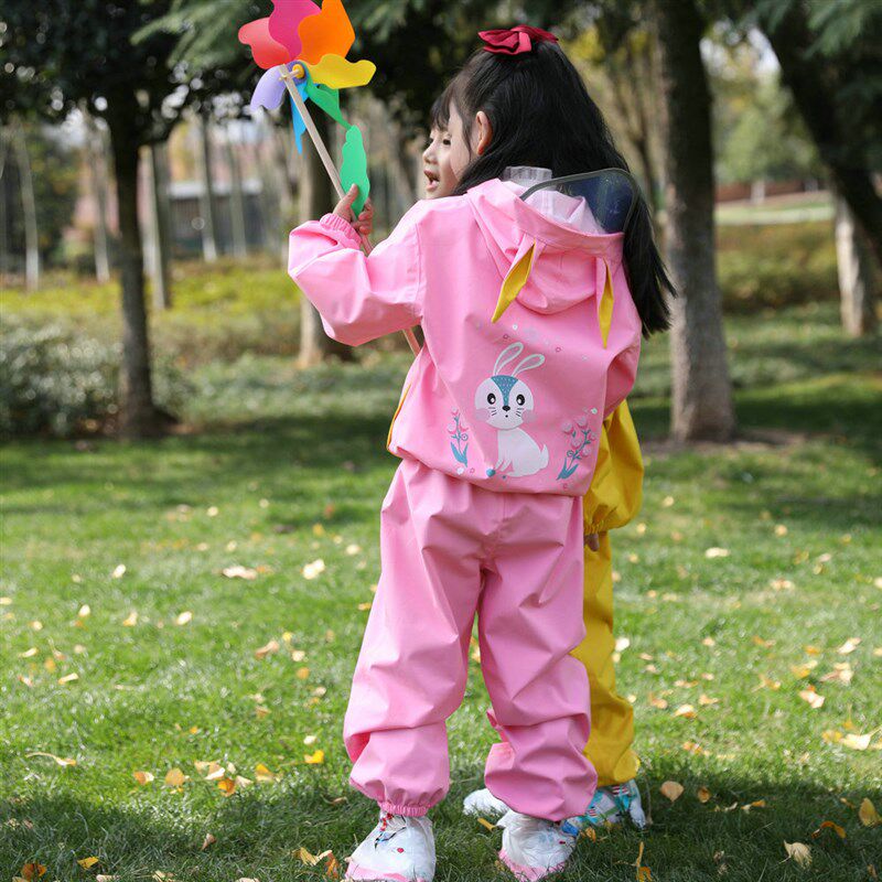 儿童户外防雨小学生防水雨披卡通女童男童可爱分体套装带裤子雨衣