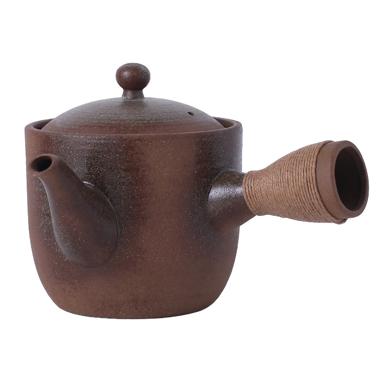 家用煮茶烧水纯手拉老岩泥侧把大容量柴烧陶壶日式紫砂容天泡茶壶