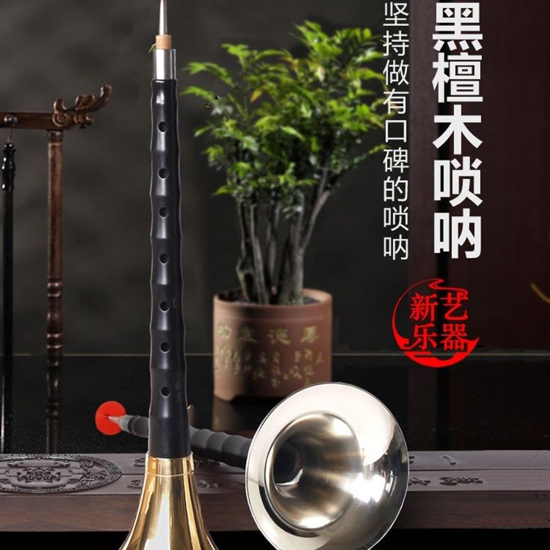 新艺黑檀木唢呐初学者专业演奏乐器全套入门哨片配件锁呐D调降B调