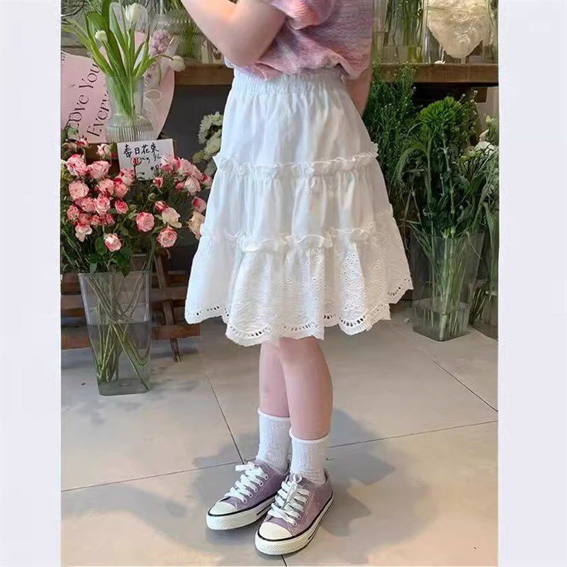童装女童半身裙儿童短裙白色防走光夏季2024新款宝宝蕾丝蛋糕裙子