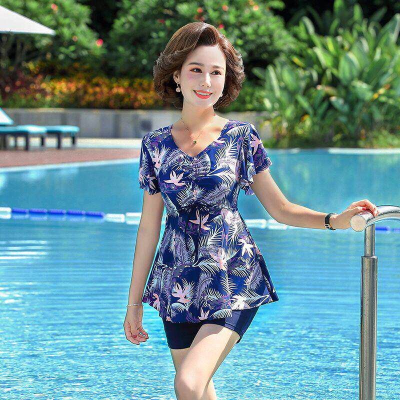 妈妈泳衣女保守中老年遮肚显瘦大码分体款2025年新款泡温泉游泳装