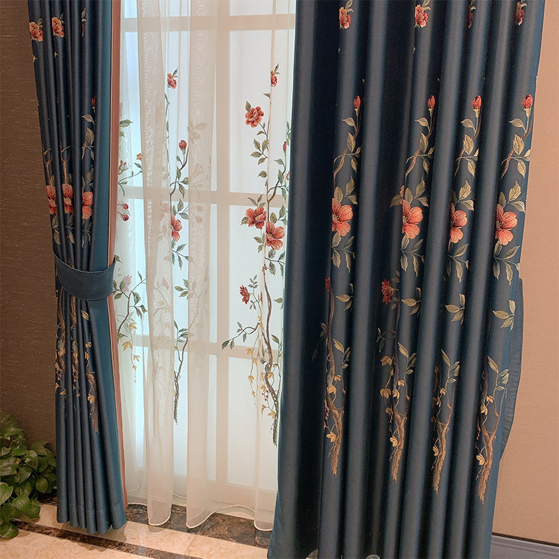 黄鹂鸟新中式窗帘客厅高档大气卧室遮光布2020年新款飘窗纱帘定制