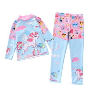 2件套防晒冲浪泳装 新款 长裤 女连体长袖 中大童女童游泳衣 儿童泳衣