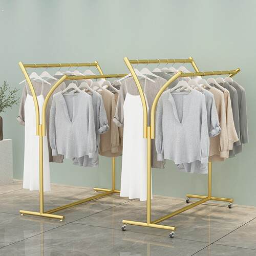 服装店中岛展示架落地专用双排杠陈列女童装上墙挂衣货架移动带轮