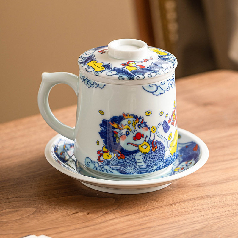 厂家麒麟献宝马克杯个人专用茶水分离杯带过滤杯茶杯陶瓷泡茶杯子图片