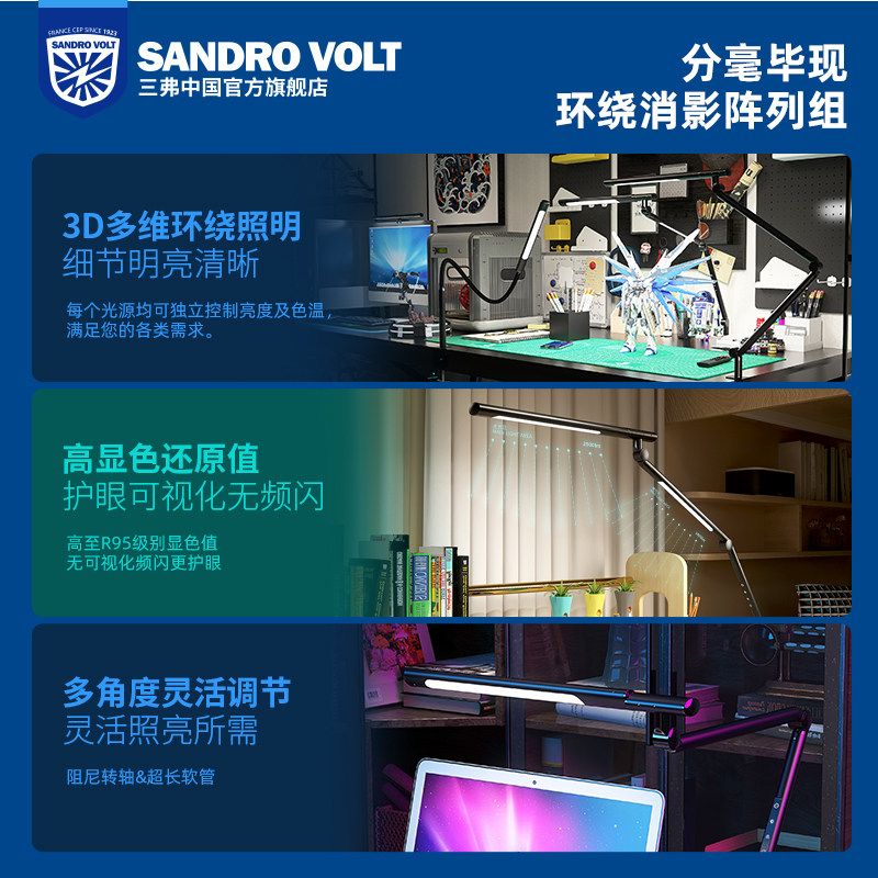 三弗无影工作台灯组合设计师绘画模型手办制作专用拍照补光夹子灯