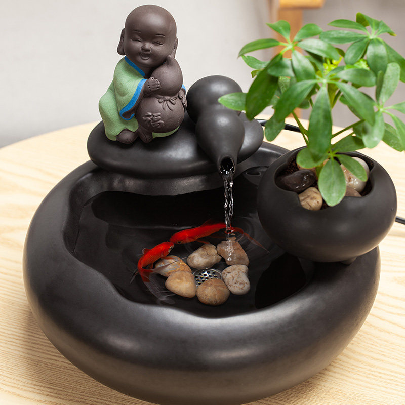陶瓷流水摆件盆栽家居玄关办公室桌面水景招财小鱼缸创意喷泉礼品