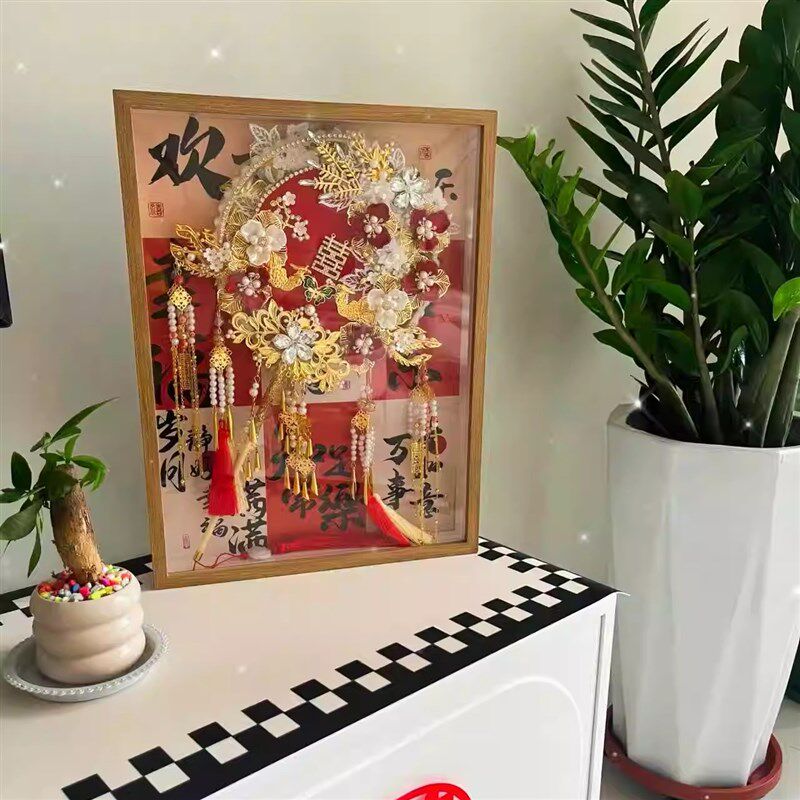 新娘团扇装裱立体画框中空干花相框扇子装饰画中式收纳礼盒防褪色