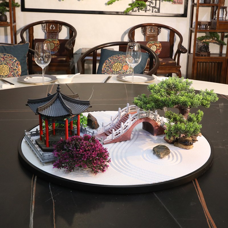 酒店饭店餐桌花饭桌中间花瓶盆景圆桌转盘摆设工艺礼品摆饰园林设